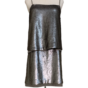 Banana Republic Metallic Taupe Sequin & Silk Sleeveless Mini Dress‎